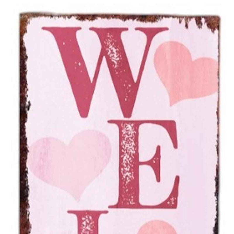 48" Pink Solid Wood Hearts Welcome Porch Sign