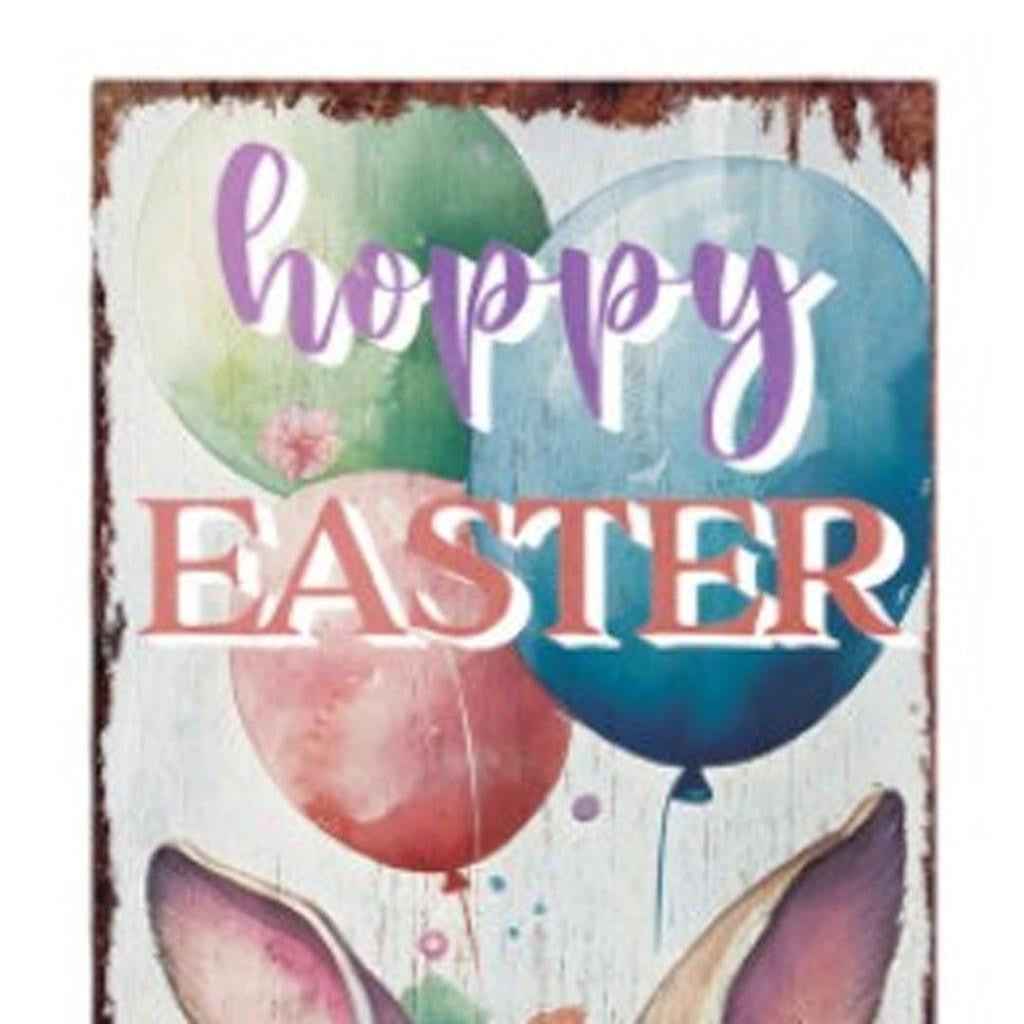 36" White And Blue Solid Wood Happy Easter Bunny Porch Sign
