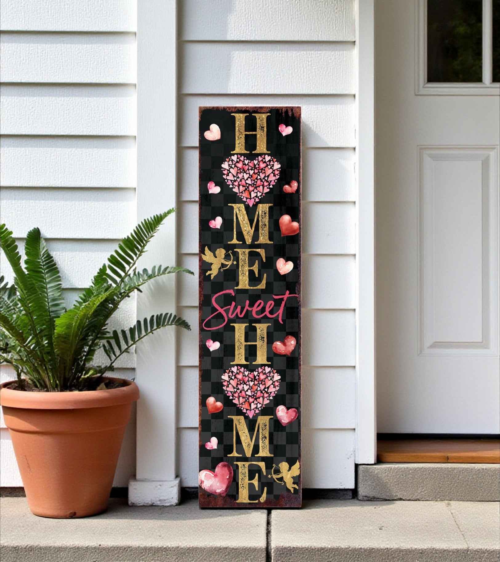 36" Black Gold And Pink Solid Wood Home Sweet Valentine's Day Porch Sign