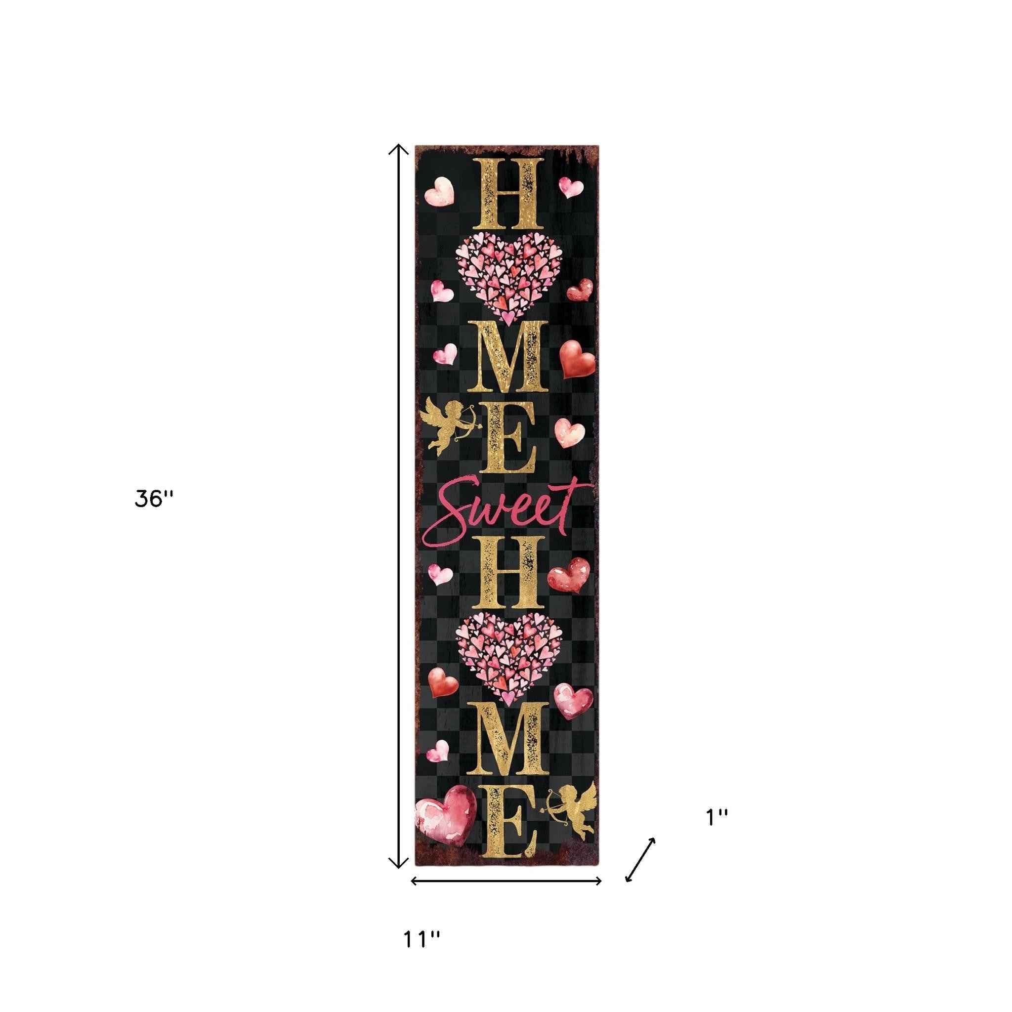 36" Black Gold And Pink Solid Wood Home Sweet Valentine's Day Porch Sign