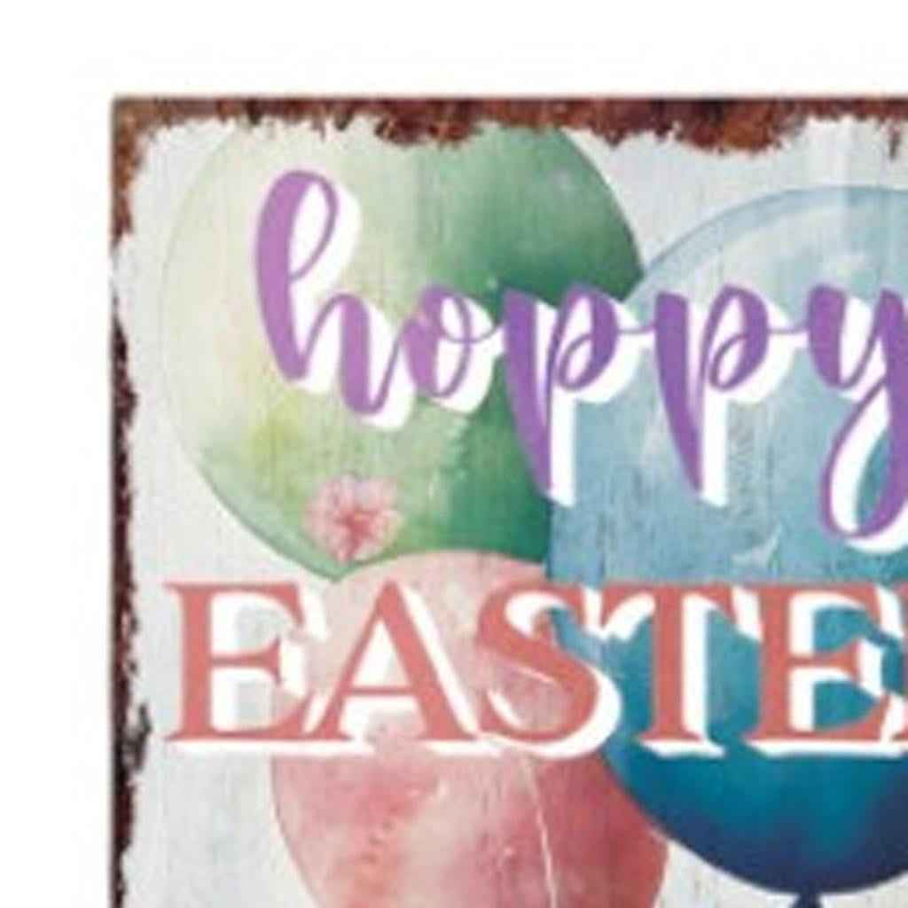 36" White And Blue Solid Wood Happy Easter Bunny Porch Sign