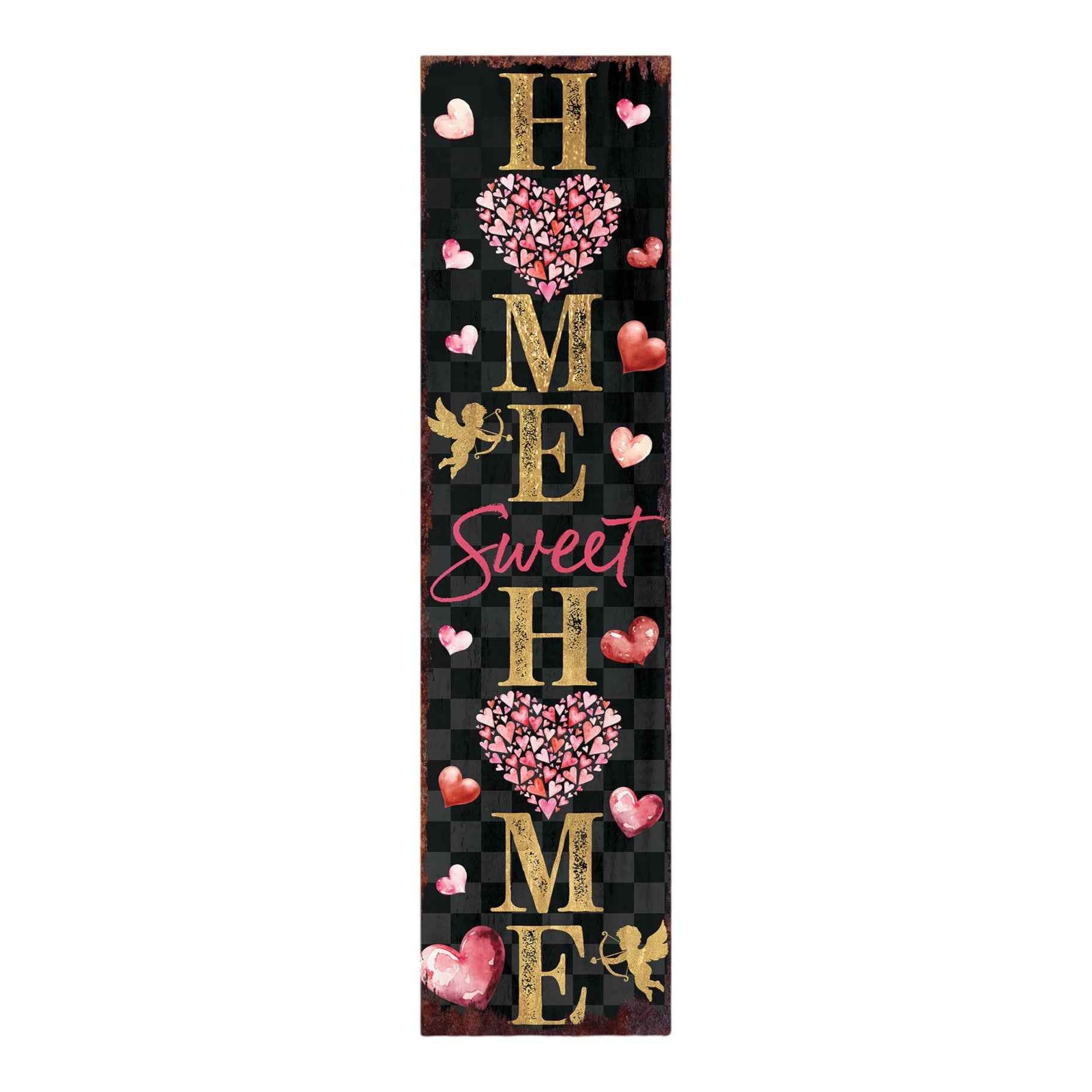 36" Black Gold And Pink Solid Wood Home Sweet Valentine's Day Porch Sign
