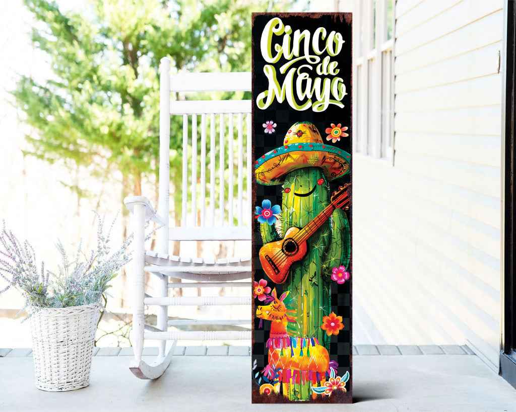 36" Black Green And Orange Solid Wood Cinco de Mayo Tree Porch Sign