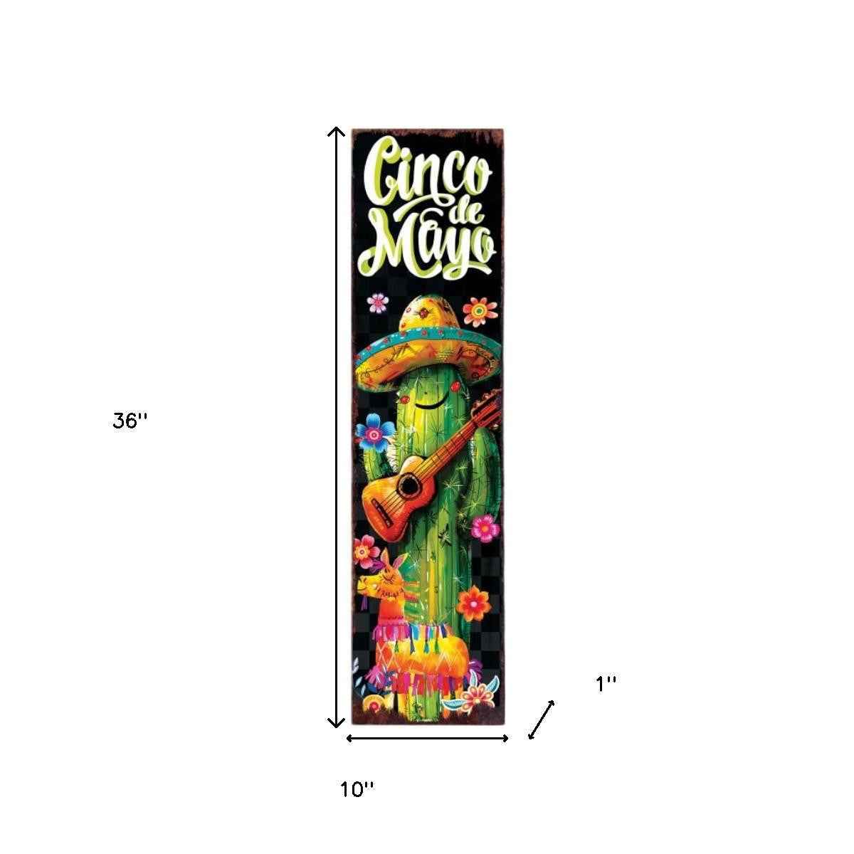 36" Black Green And Orange Solid Wood Cinco de Mayo Tree Porch Sign
