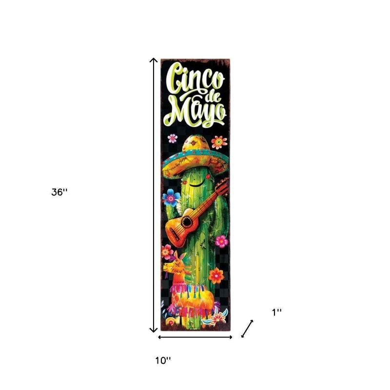 36" Black Green And Orange Solid Wood Cinco de Mayo Tree Porch Sign
