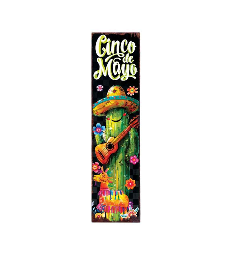 36" Black Green And Orange Solid Wood Cinco de Mayo Tree Porch Sign