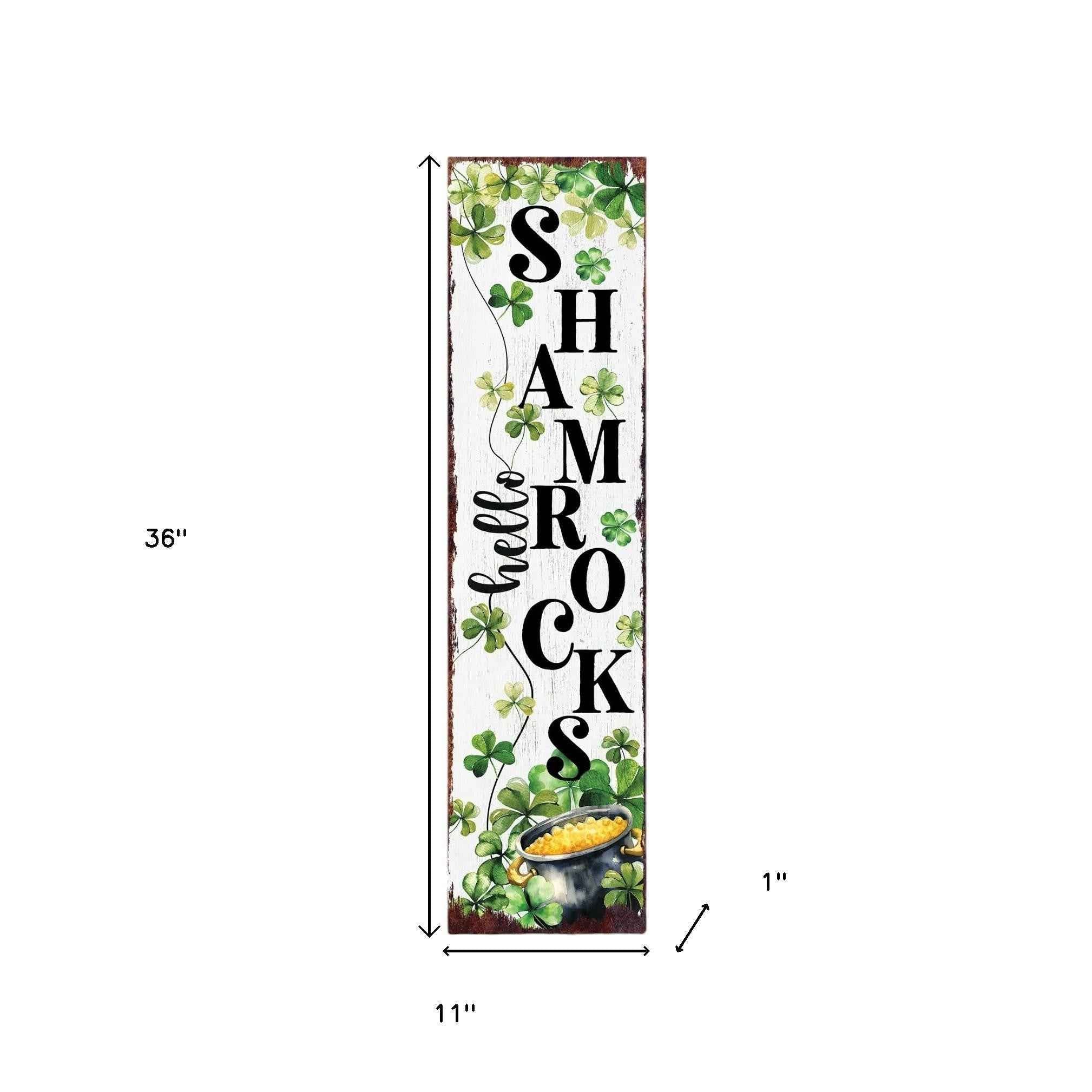 36" Gold Green And White Solid Wood Hello St Patrick's Day Shamrock Porch Sign