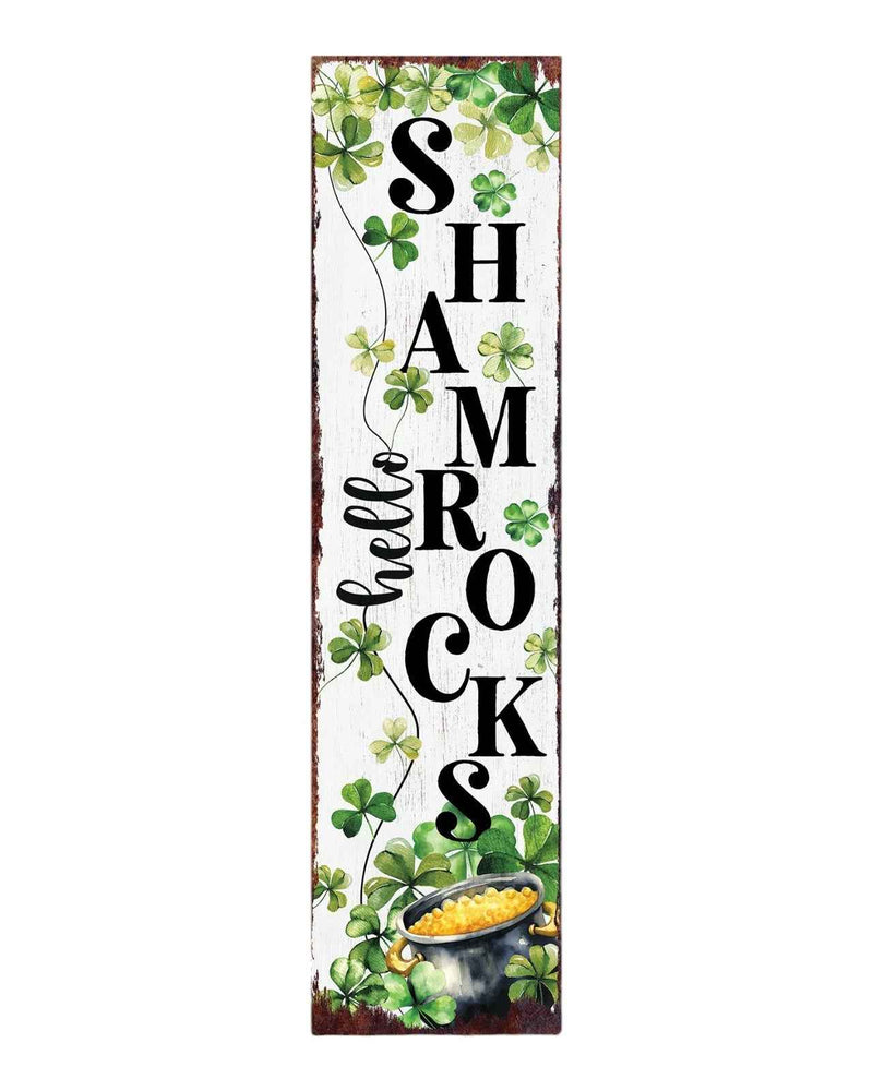 36" Gold Green And White Solid Wood Hello St Patrick's Day Shamrock Porch Sign