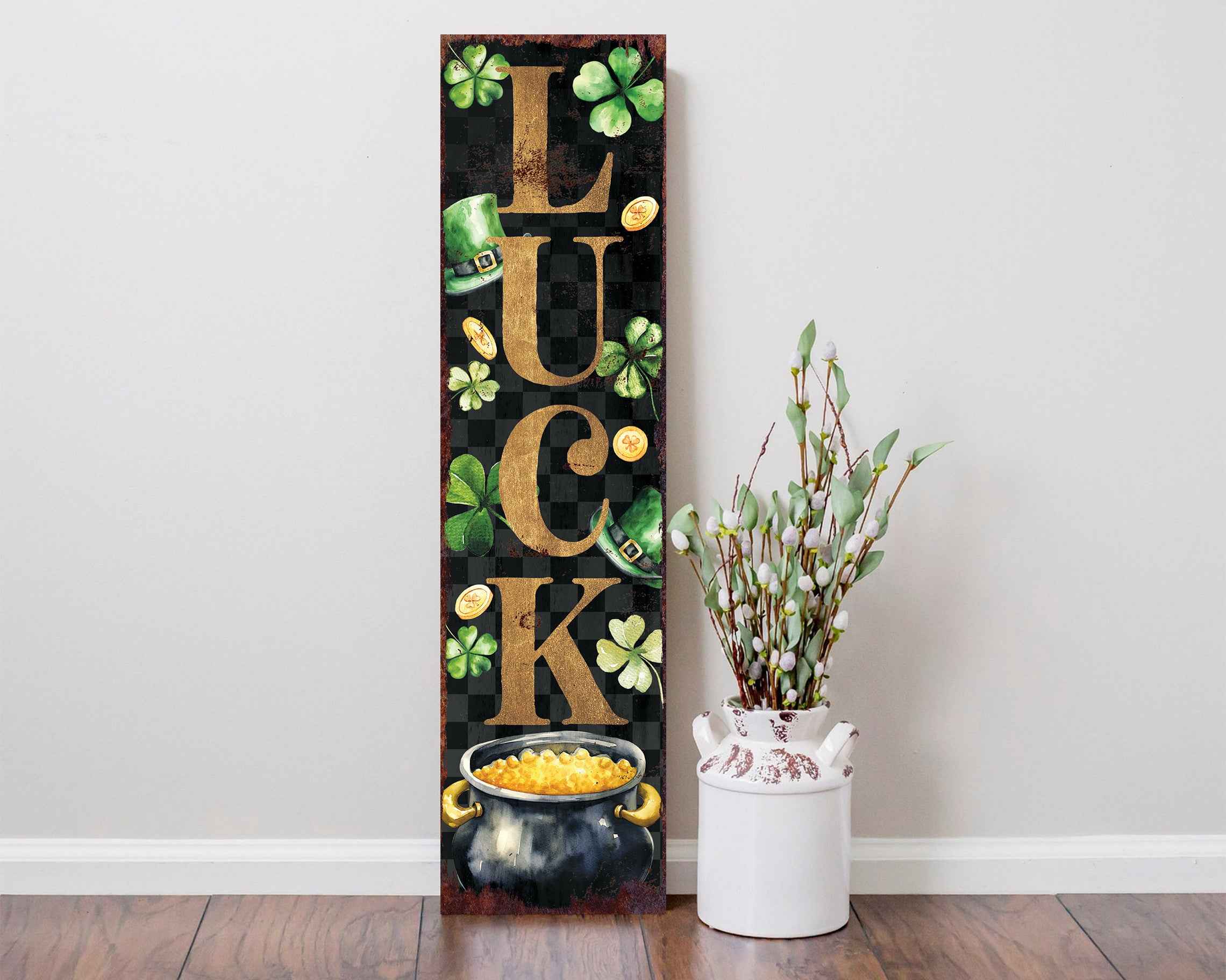 36" Black Gold And Green St Patrick's Day Solid Wood Porch Sign