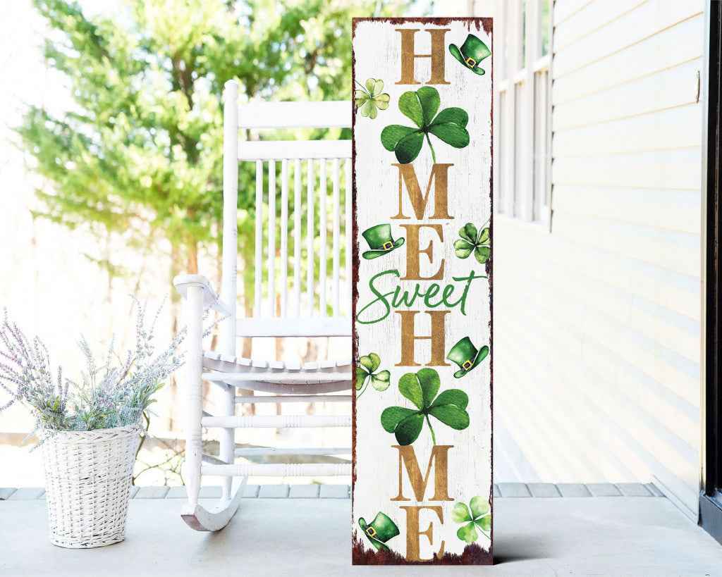 36" Gold Green And White Solid Wood Home Sweet St Patrick's Day Porch Sign