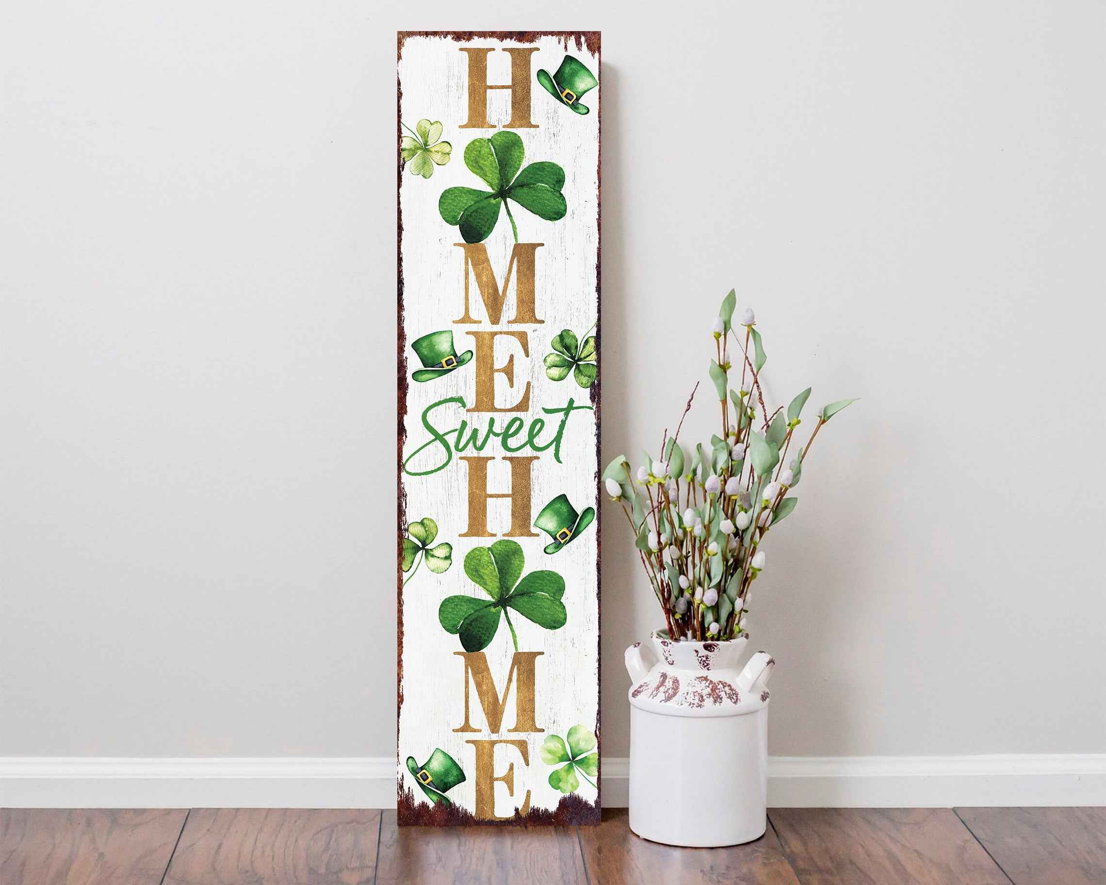 36" Gold Green And White Solid Wood Home Sweet St Patrick's Day Porch Sign