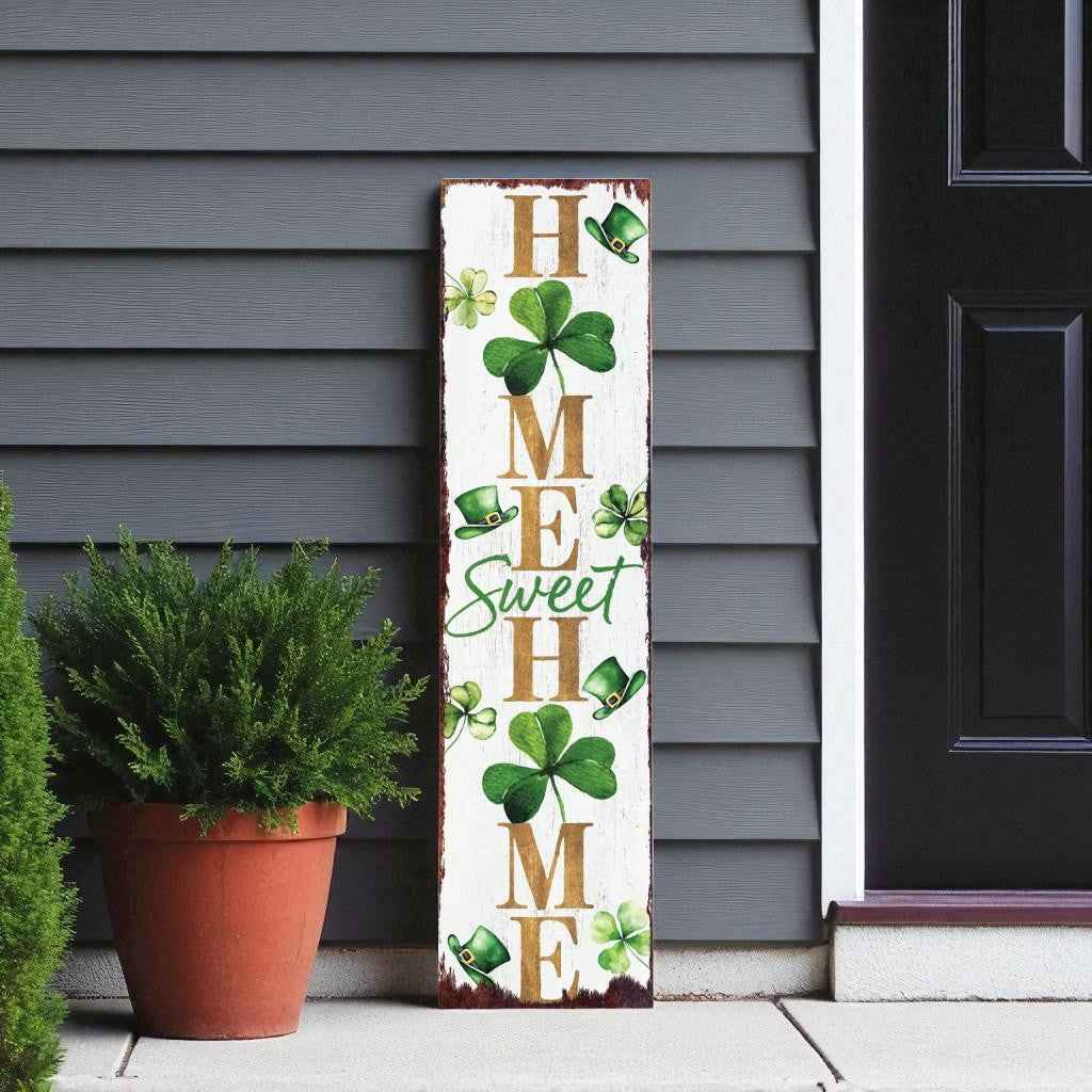 36" Gold Green And White Solid Wood Home Sweet St Patrick's Day Porch Sign