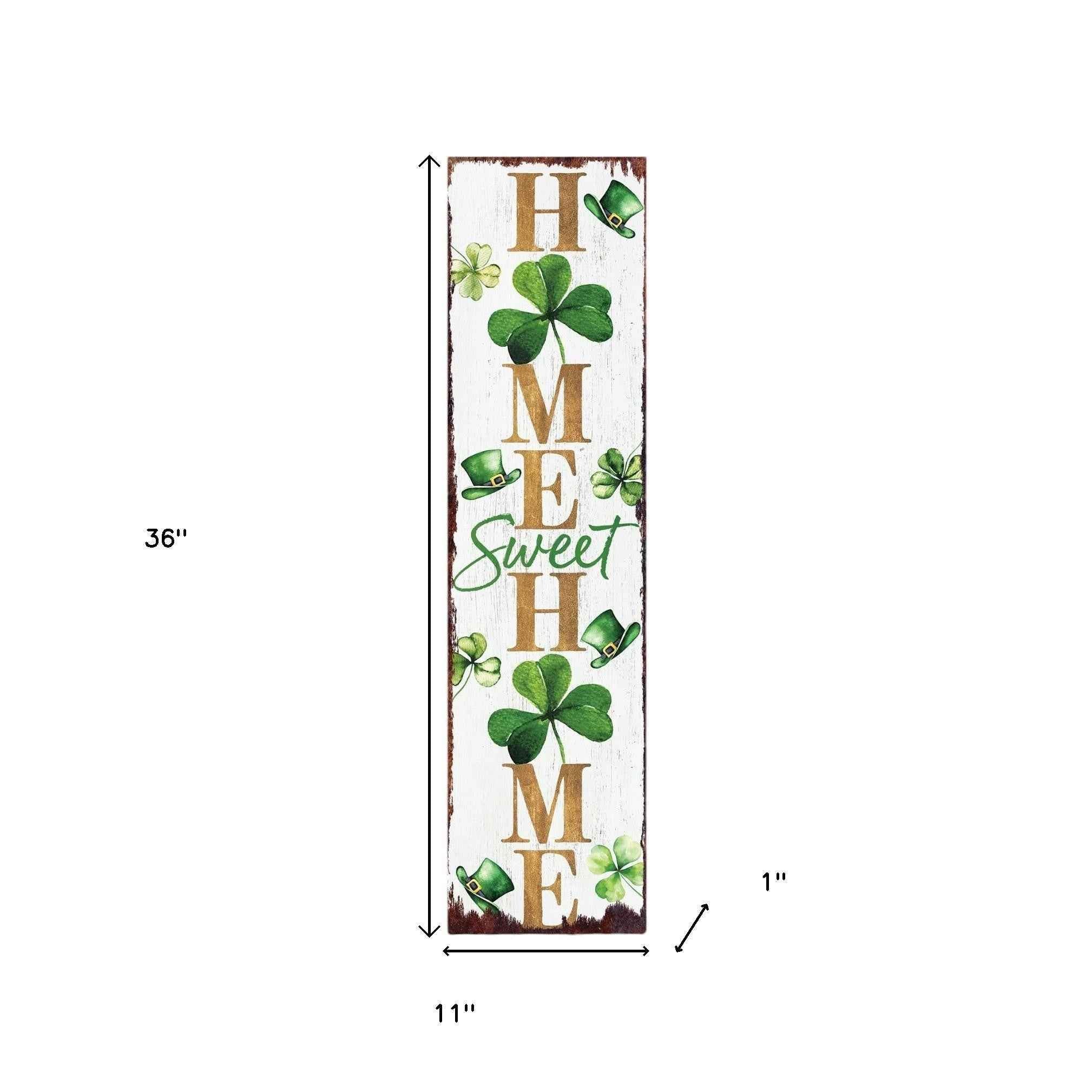 36" Gold Green And White Solid Wood Home Sweet St Patrick's Day Porch Sign