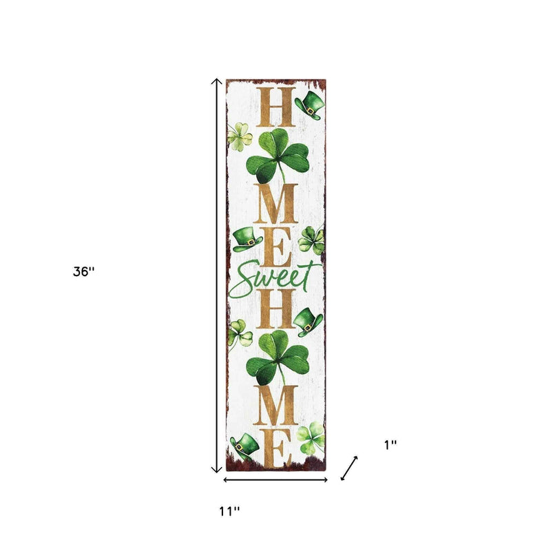 36" Gold Green And White Solid Wood Home Sweet St Patrick's Day Porch Sign