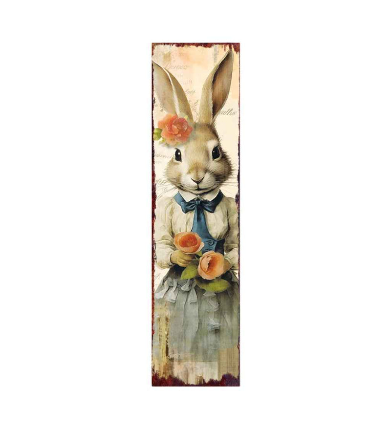 36" Off White And Blue Solid Wood Bunny Porch Sign
