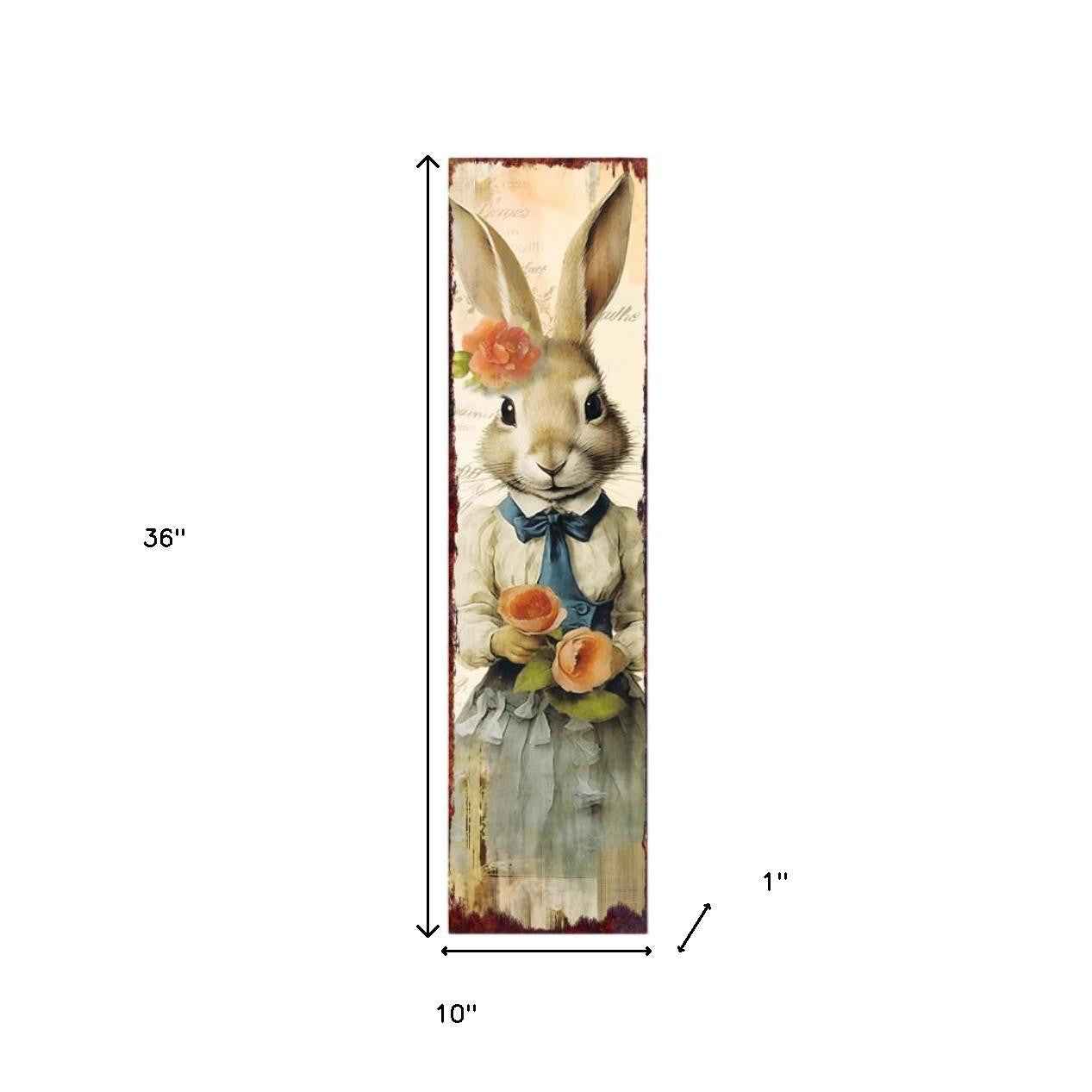 36" Off White And Blue Solid Wood Bunny Porch Sign
