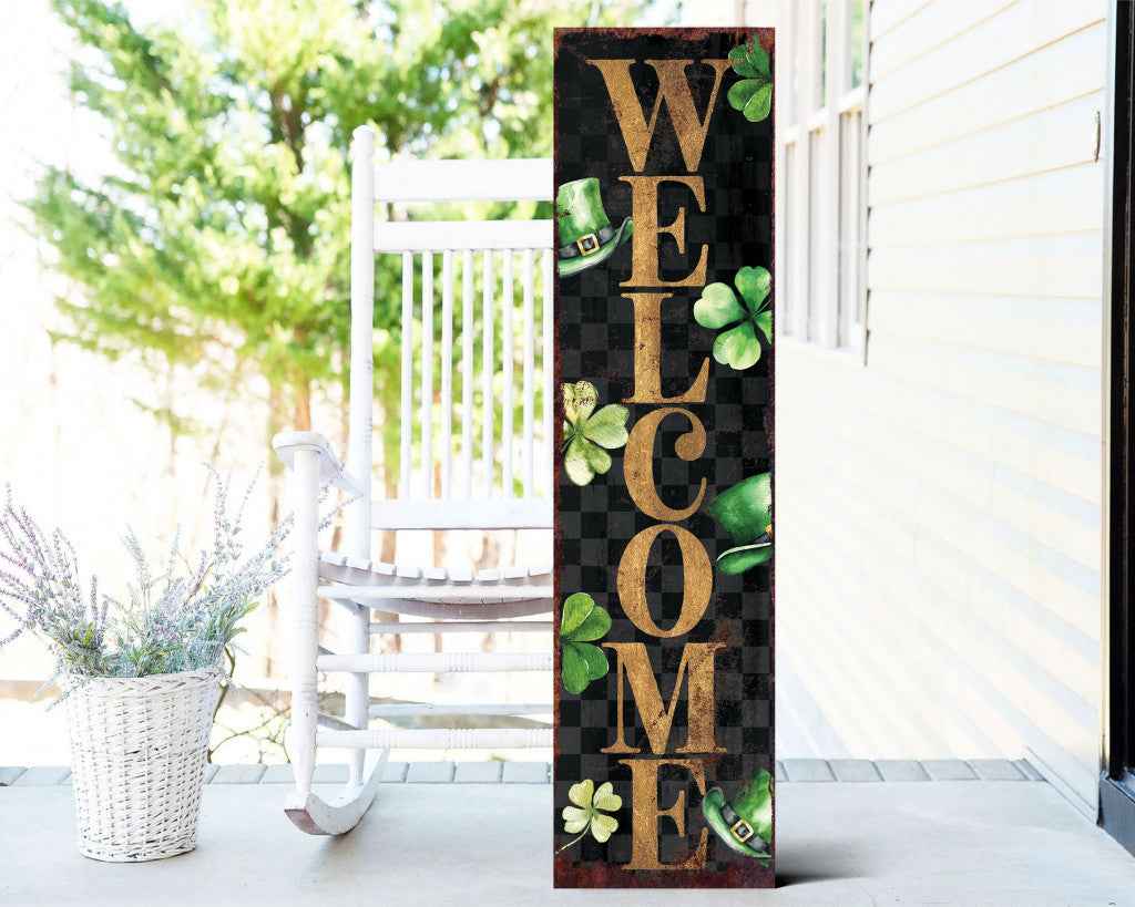 36" Black Gold And Green Solid Wood Welcome St Patrick's Day Porch Sign