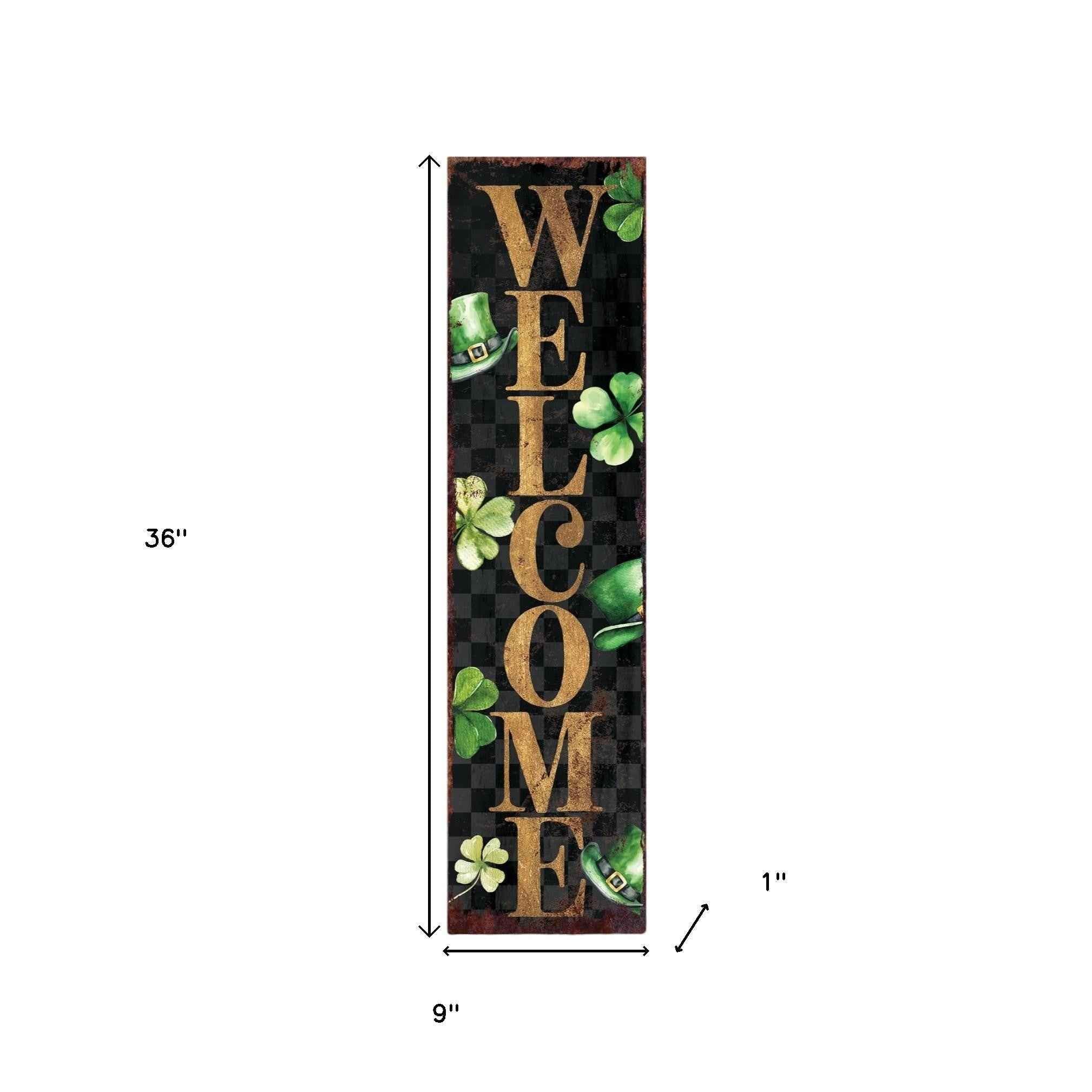 36" Black Gold And Green Solid Wood Welcome St Patrick's Day Porch Sign
