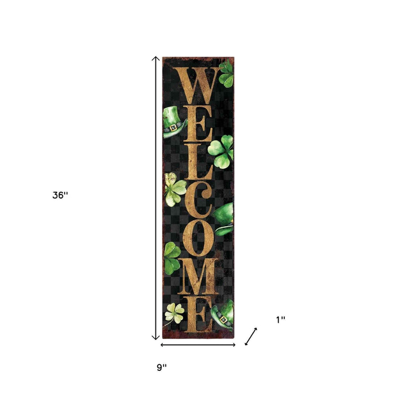 36" Black Gold And Green Solid Wood Welcome St Patrick's Day Porch Sign