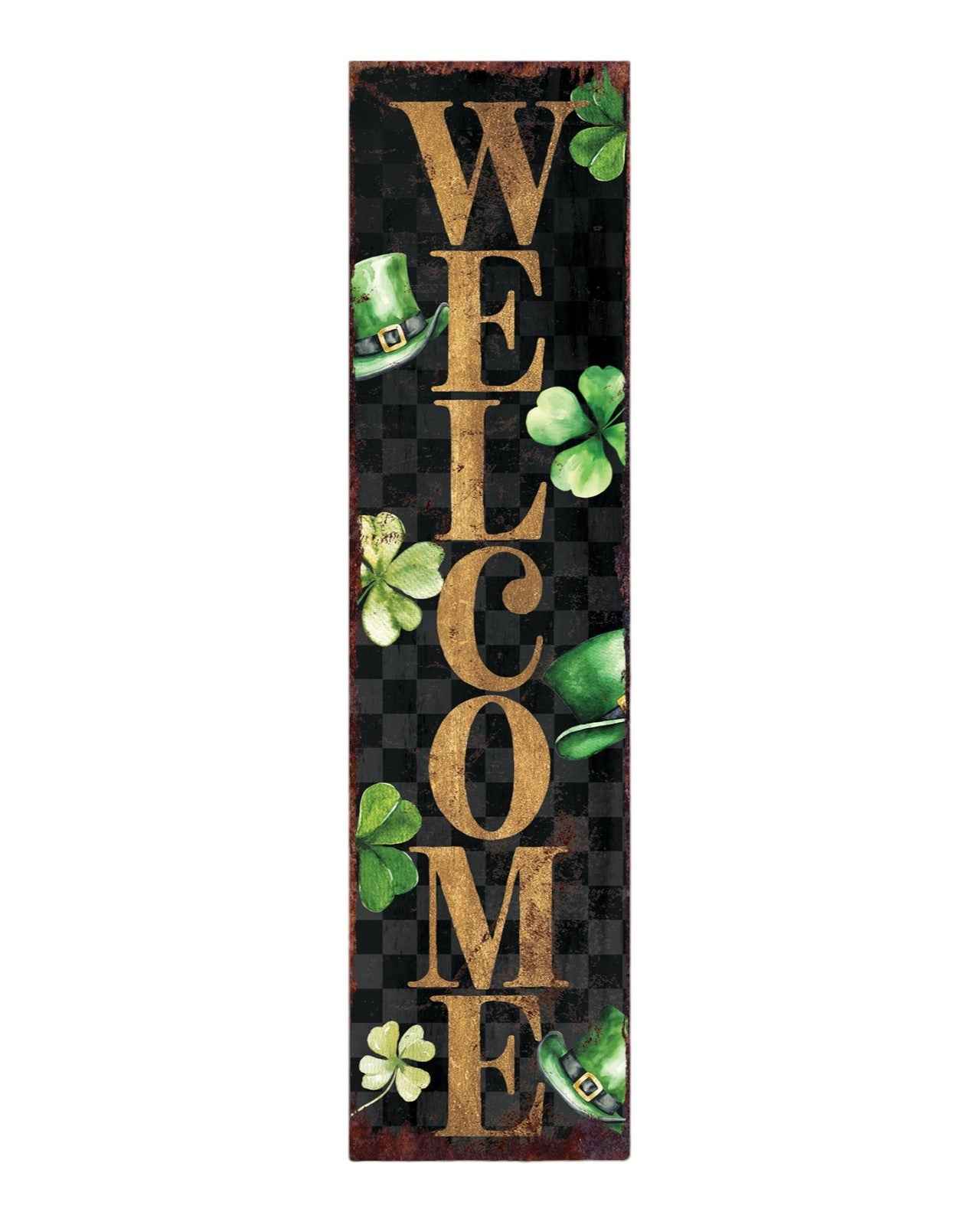 36" Black Gold And Green Solid Wood Welcome St Patrick's Day Porch Sign