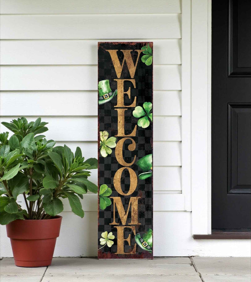 36" Black Gold And Green Solid Wood Welcome St Patrick's Day Porch Sign