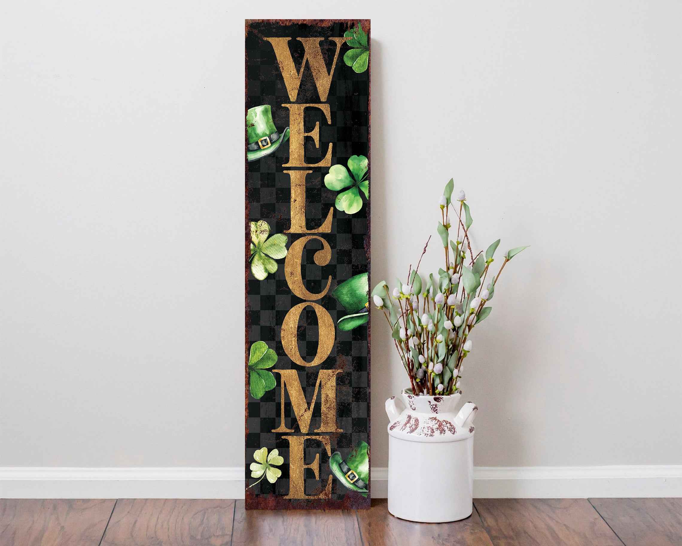 36" Black Gold And Green Solid Wood Welcome St Patrick's Day Porch Sign