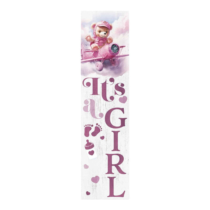 36" Pink And White Solid Wood New Baby Porch Sign
