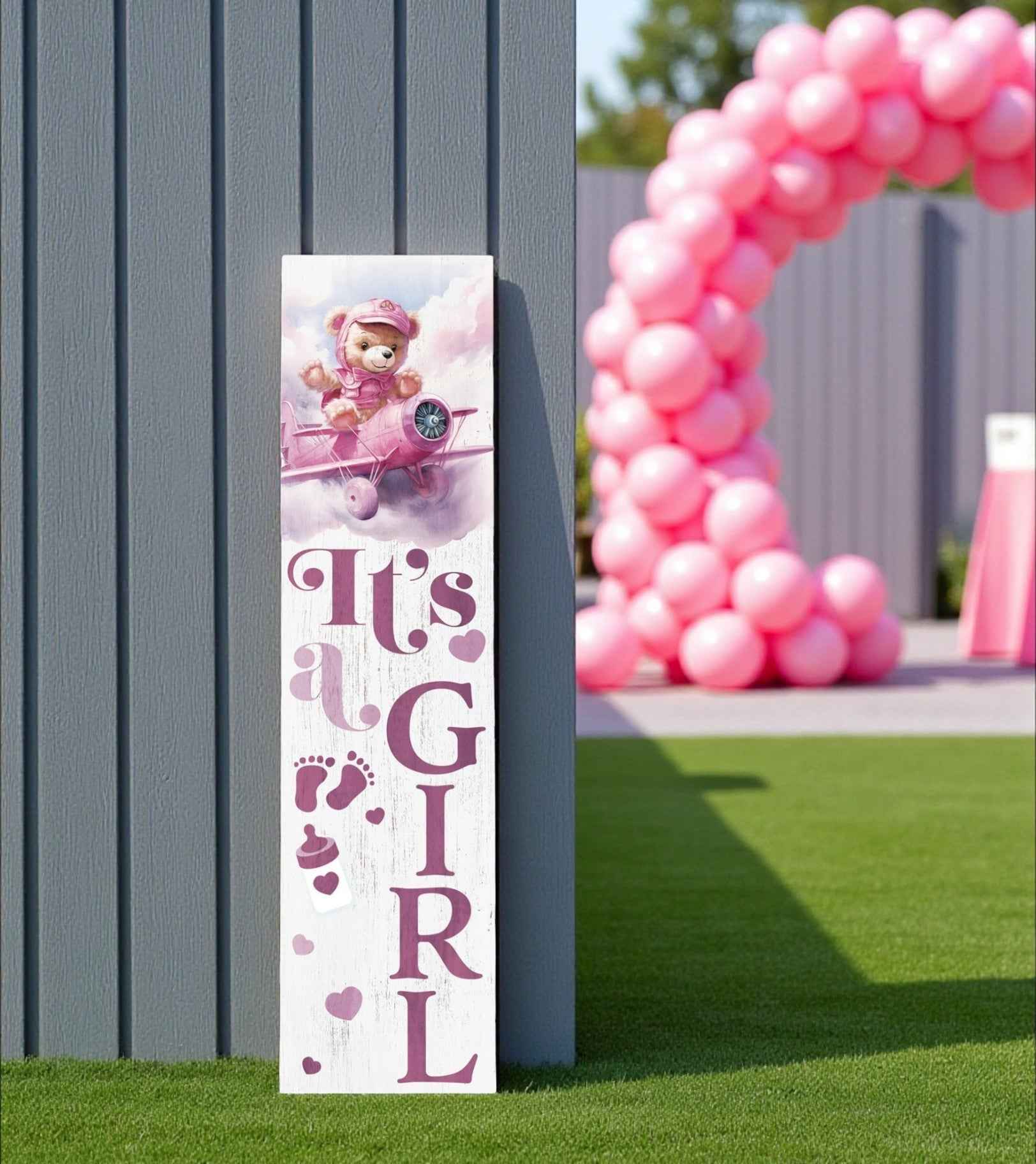 36" Pink And White Solid Wood New Baby Porch Sign