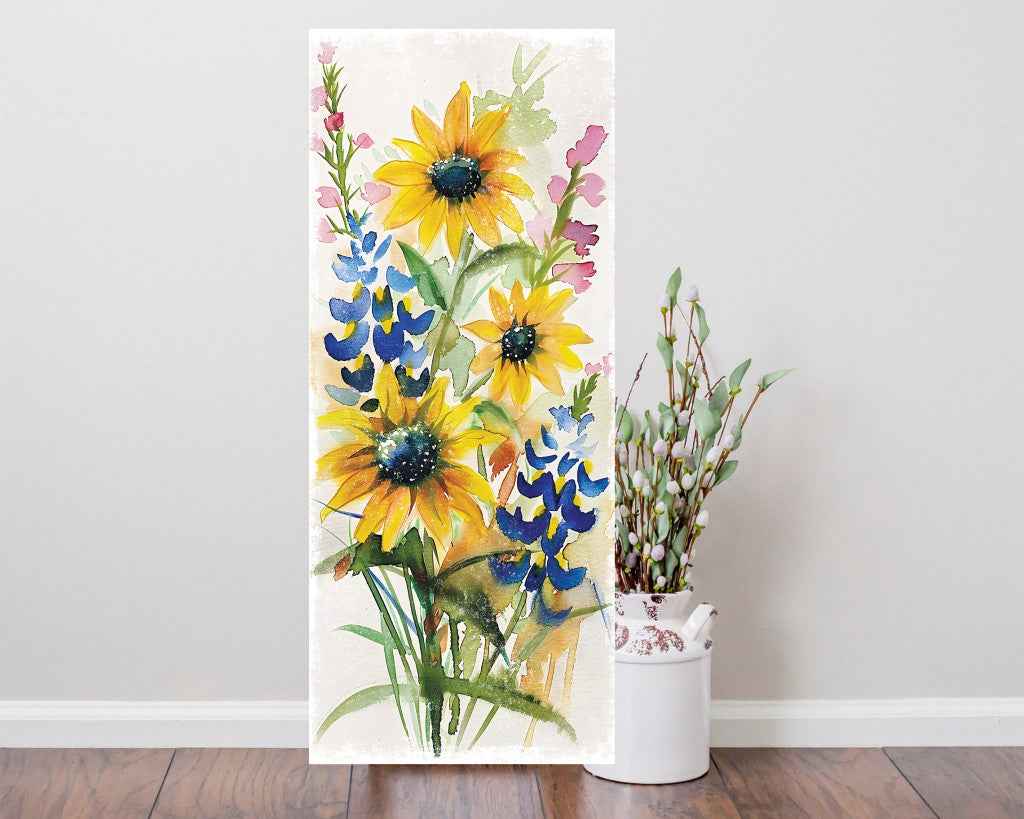 36"White  Blue Green And Yellow Solid Wood Sunflowers Porch Sign