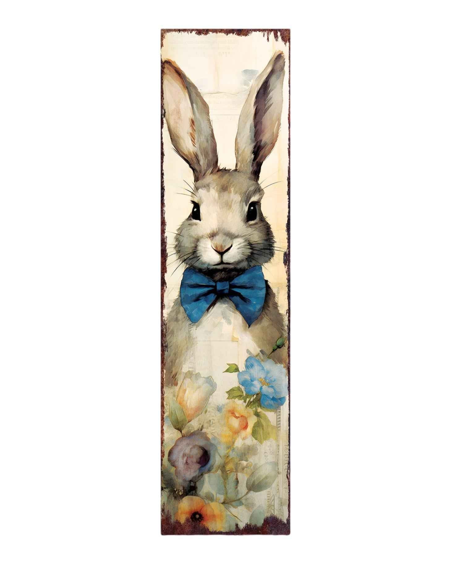 36" Off White And Blue White Solid Wood Bunny Porch Sign