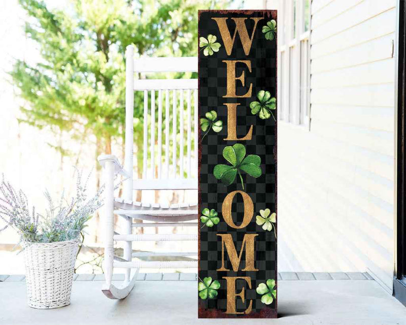 36" Black Gold And Green Solid Wood Welcome St Patrick's Day Porch Sign