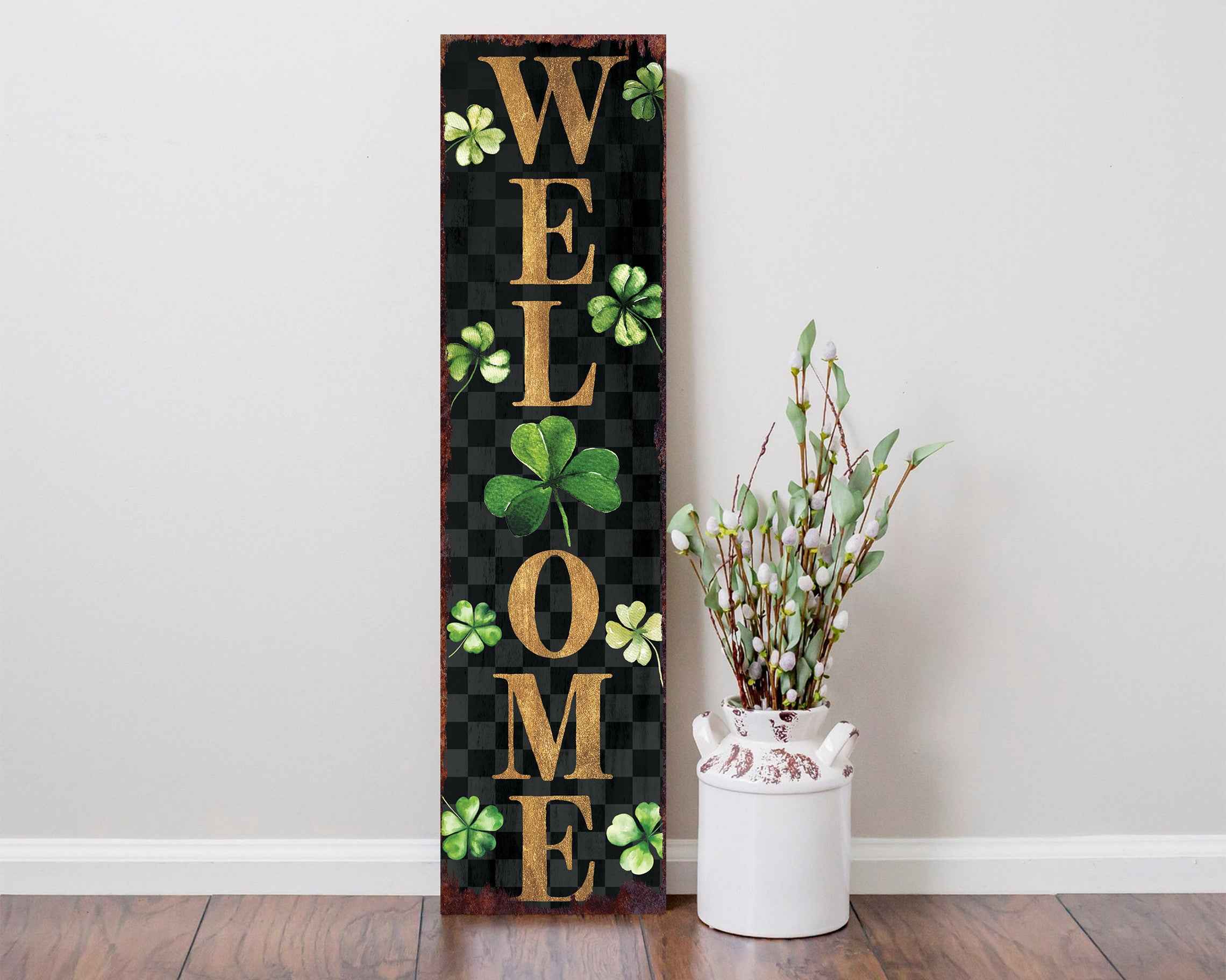 36" Black Gold And Green Solid Wood Welcome St Patrick's Day Porch Sign