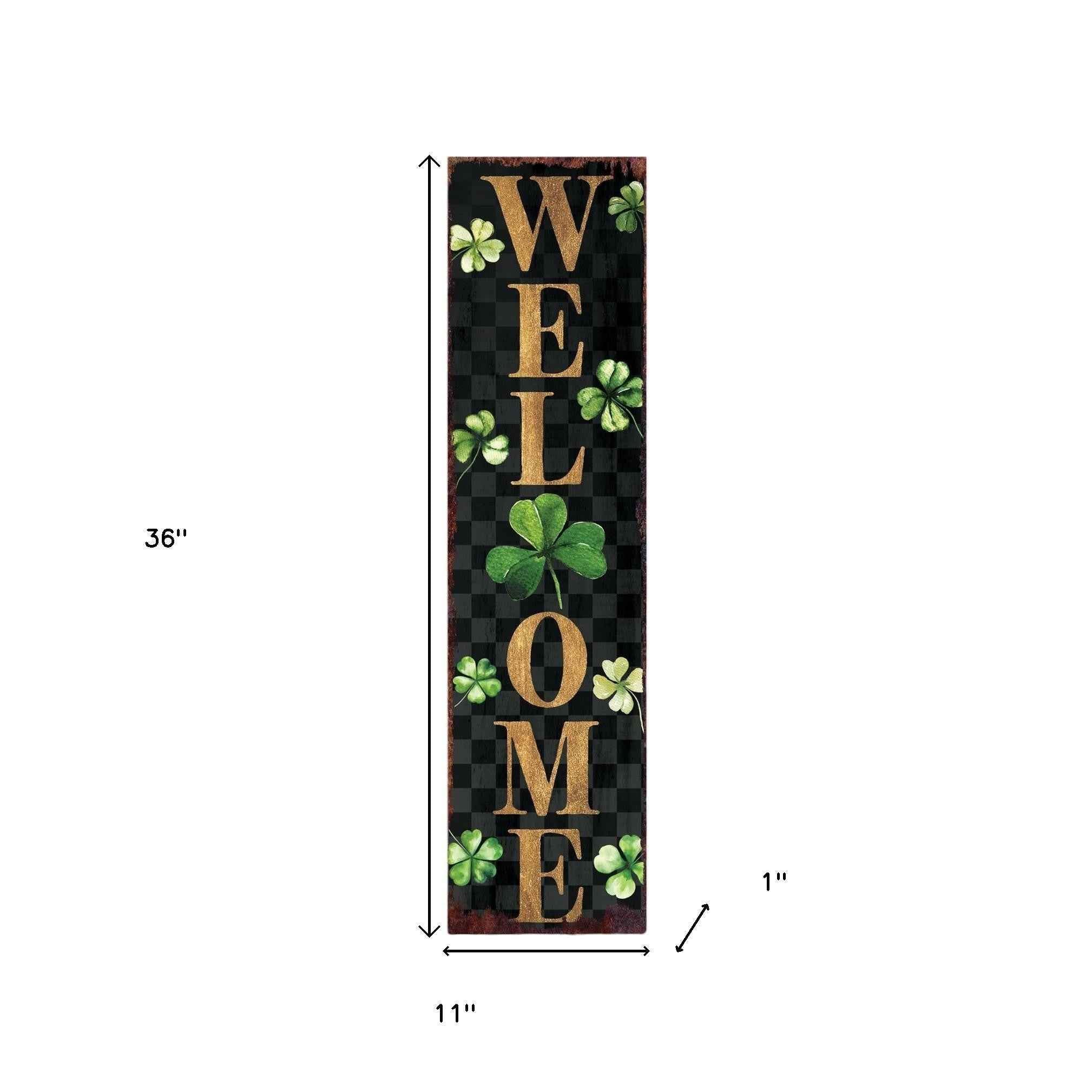36" Black Gold And Green Solid Wood Welcome St Patrick's Day Porch Sign