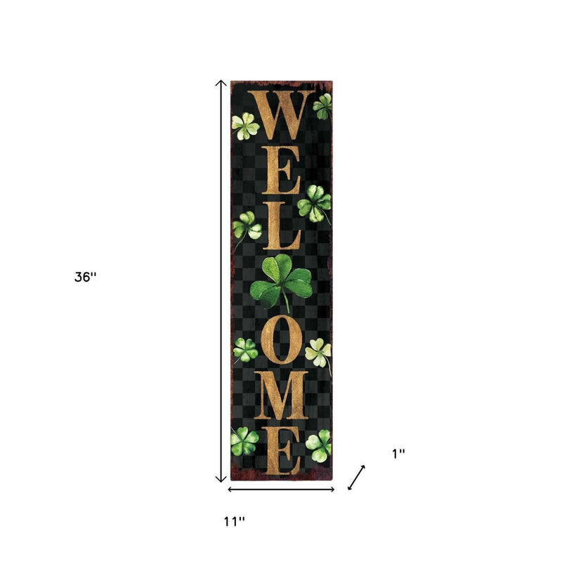 36" Black Gold And Green Solid Wood Welcome St Patrick's Day Porch Sign