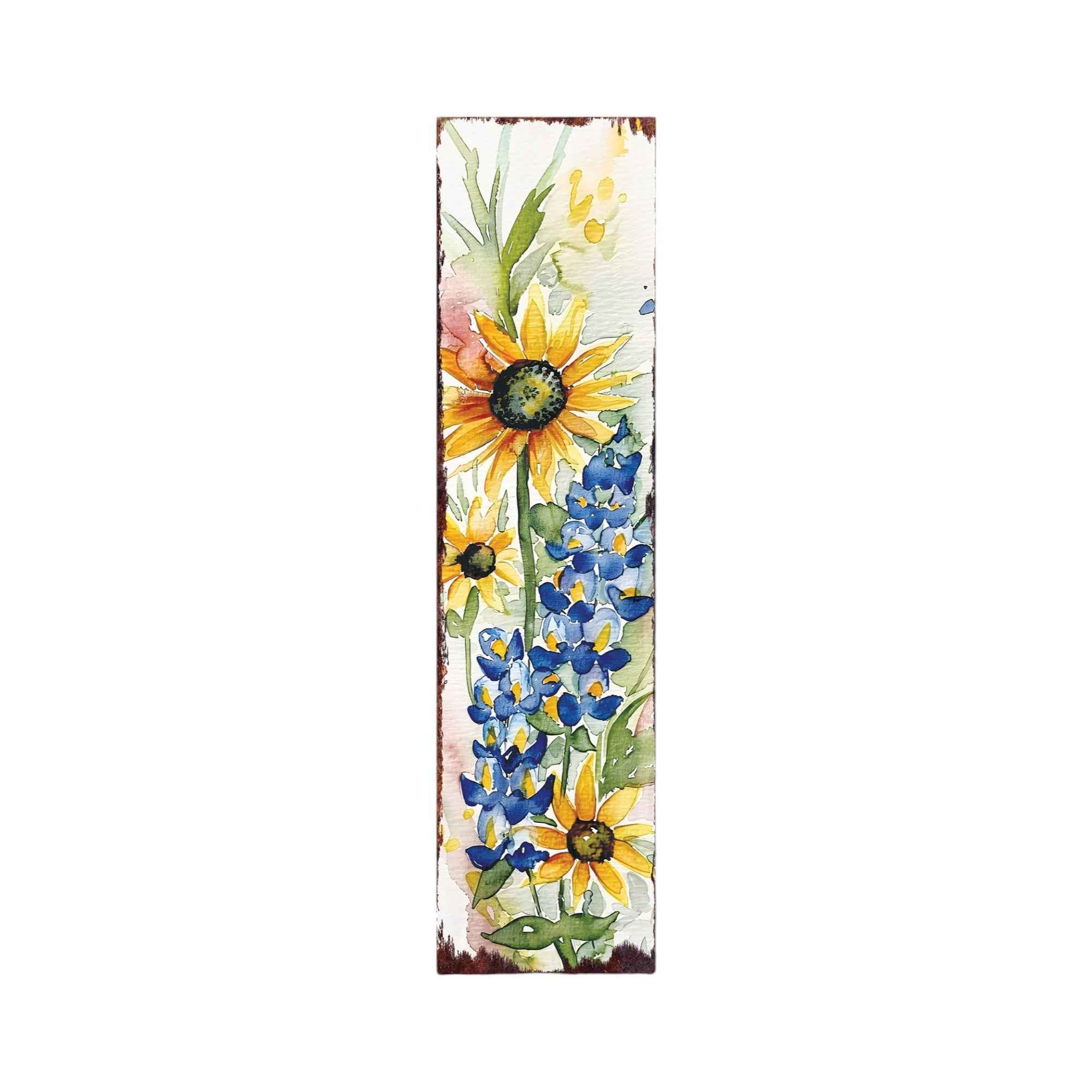 36" White Yellow Blue And Green Solid Wood Sunflower and Wildflowers Porch Sign