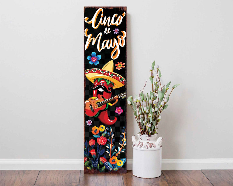 36" Black Red And Green Solid Wood Cinco de Mayo Tree Porch Sign