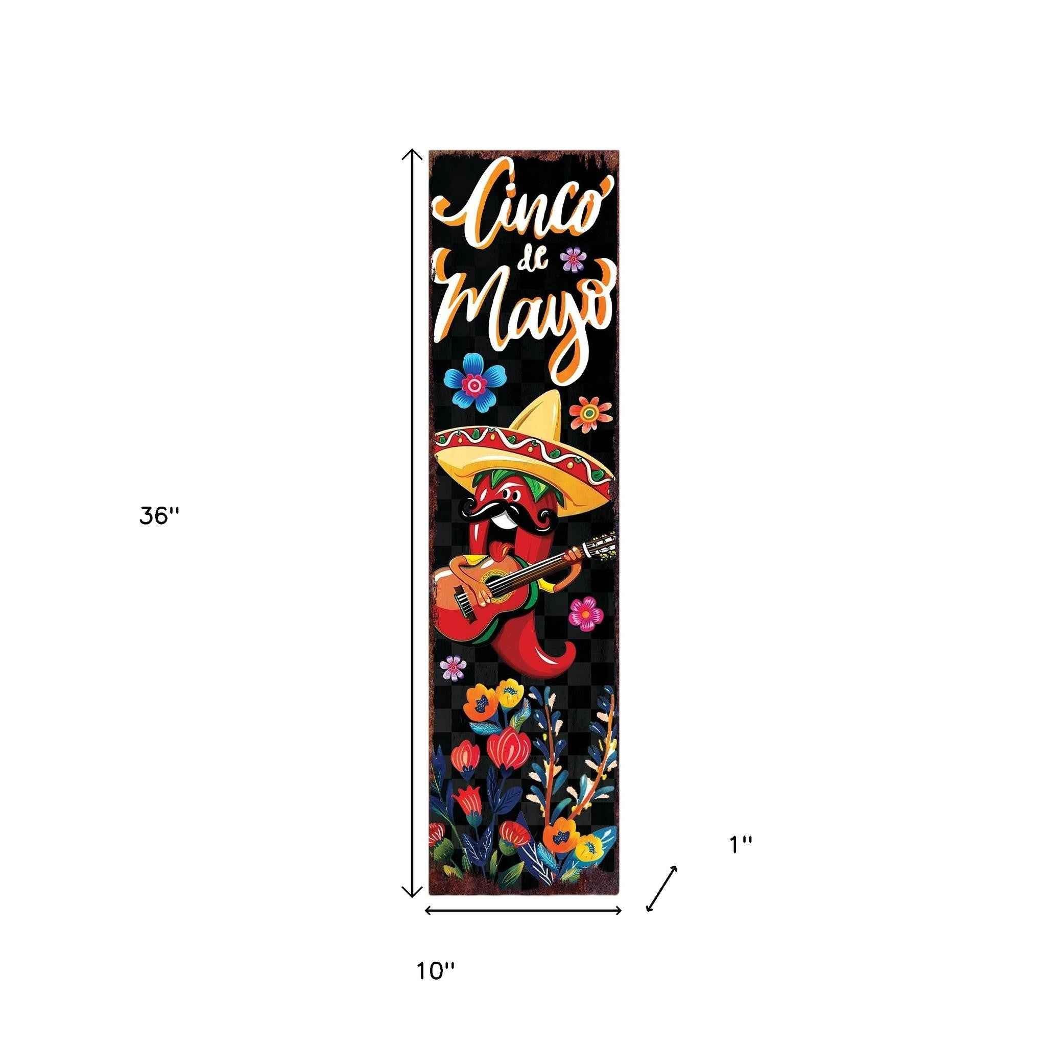 36" Black Red And Green Solid Wood Cinco de Mayo Tree Porch Sign