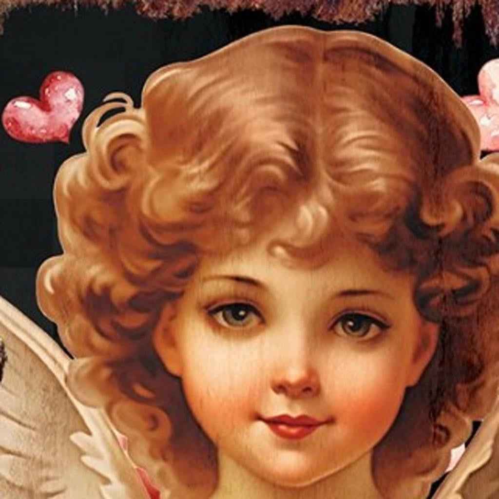 36" Black Gold And Pink Solid Wood Valentine's Day Cupid Porch Sign