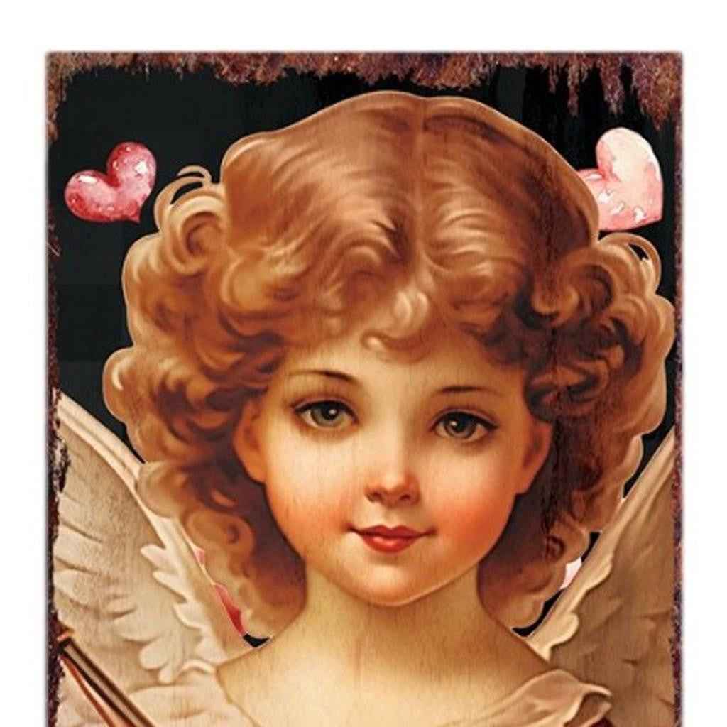 36" Black Gold And Pink Solid Wood Valentine's Day Cupid Porch Sign