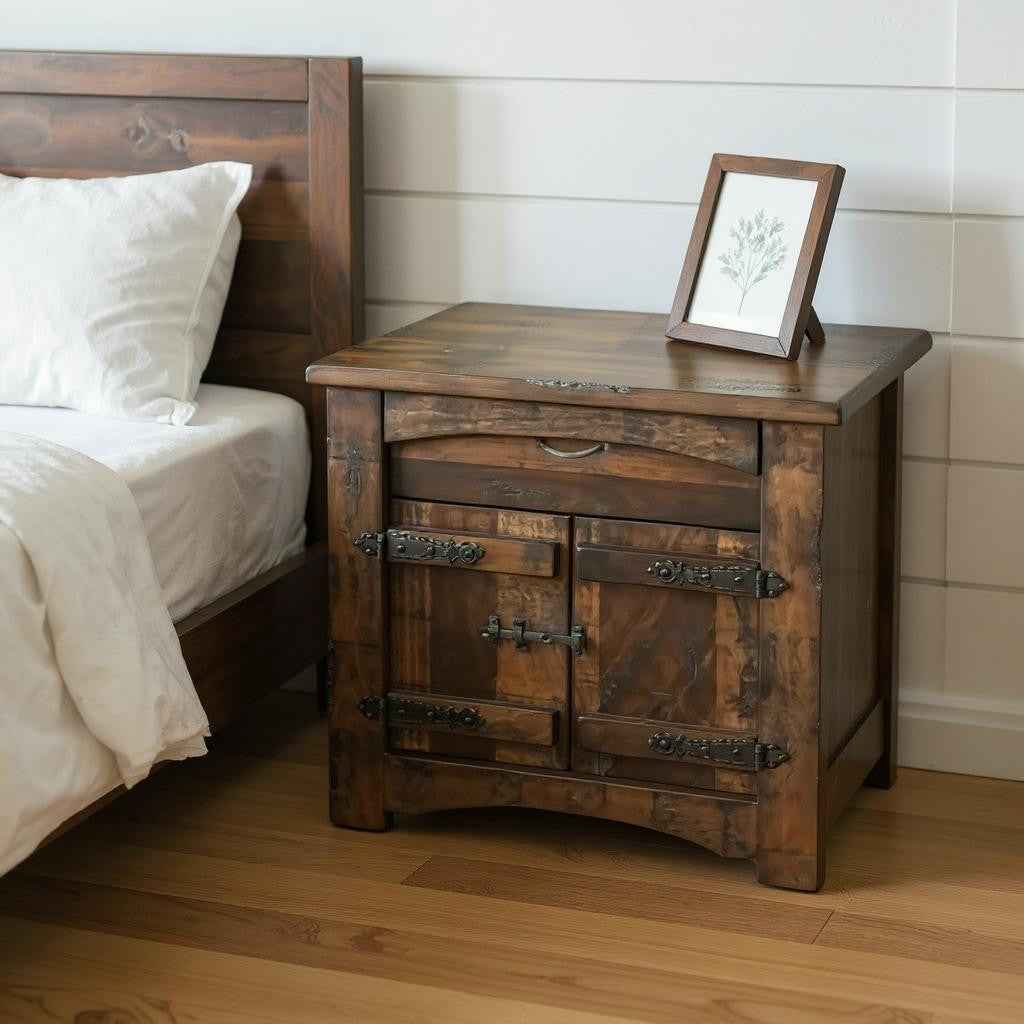 27" Brown Solid Wood One Drawer Nightstand