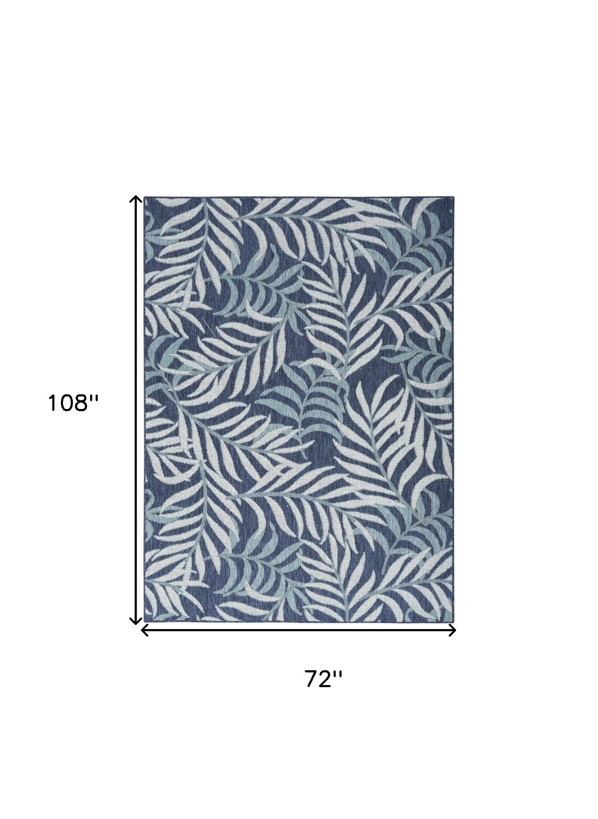6' X 9' Navy Blue And Ivory Palm Leaf Indoor Outdoor Area Rug - Sports & Outdoor