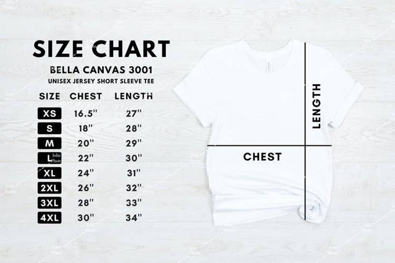 Prayer Warrior bleached shirt size chart for unisex jersey short sleeve tee: chest and length