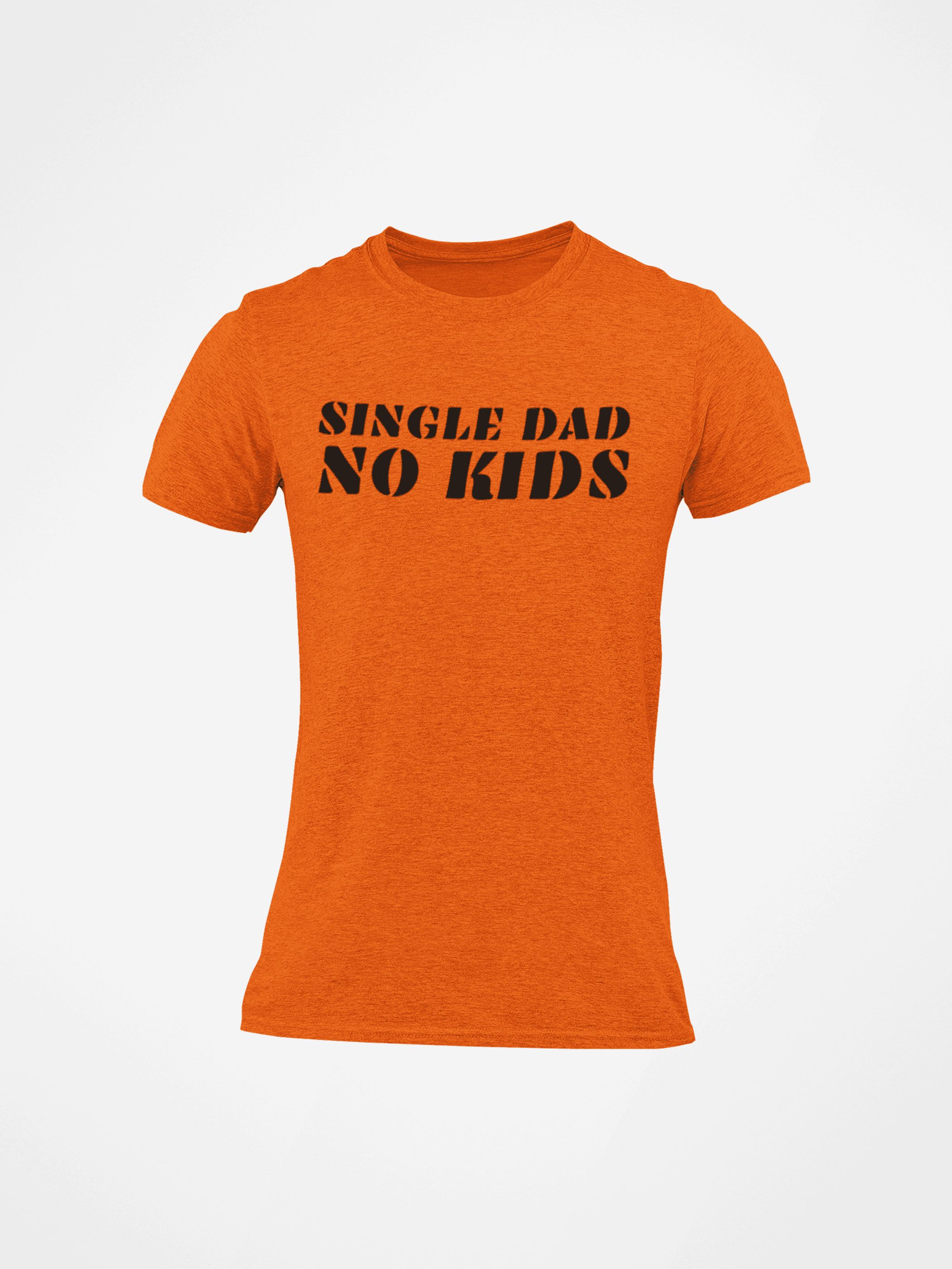 Orange crewneck T-shirt with bold slogan graphic on front