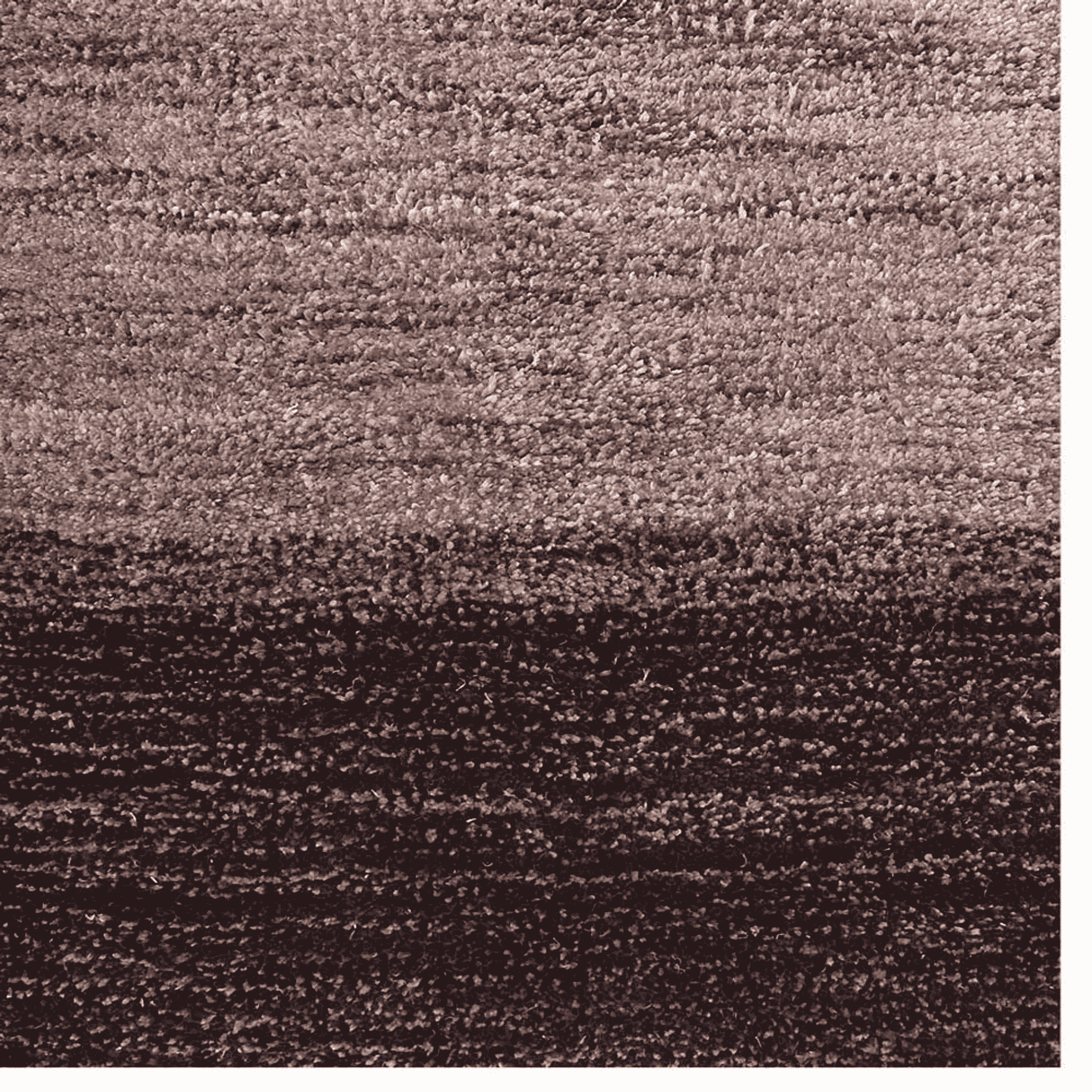 Dense textured surface of a striped area rug in brown, maroon, and blue tones