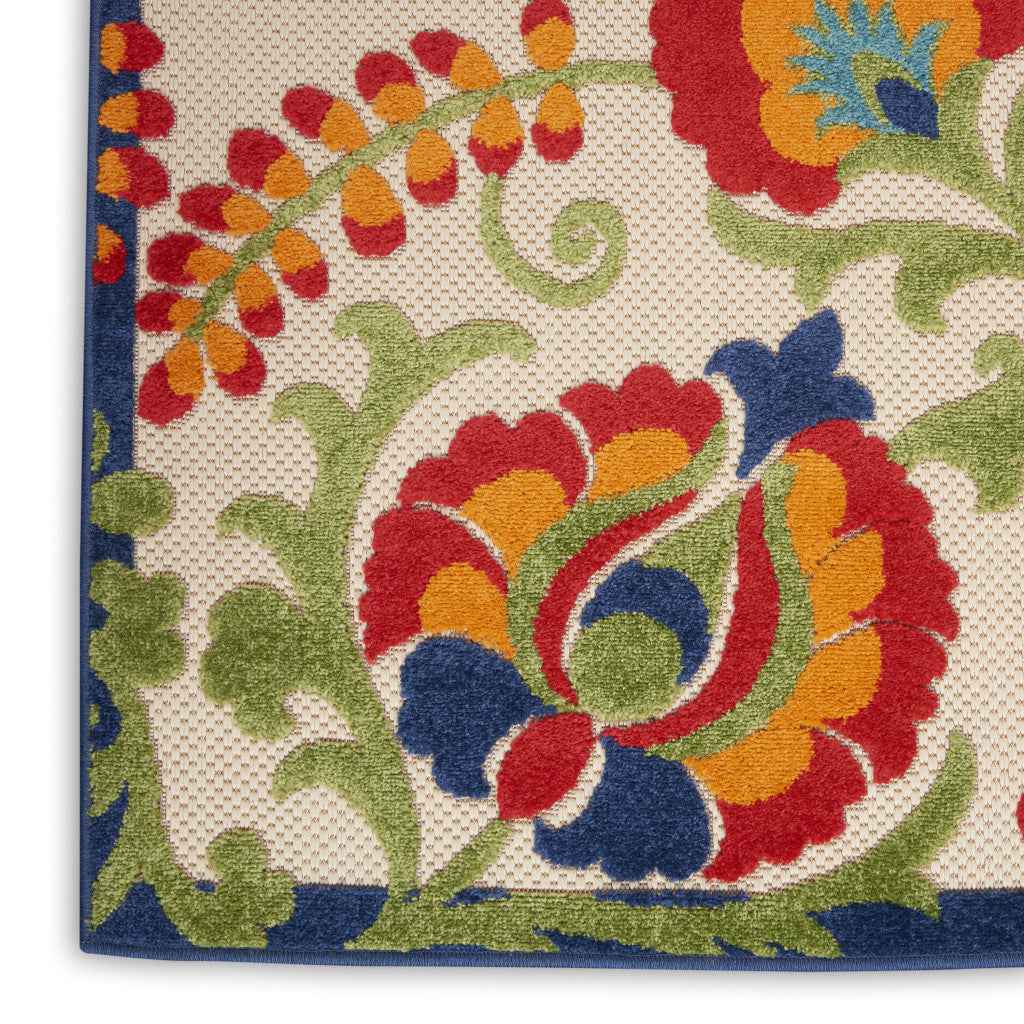 12' X 15' Ivory Blue And Orange Indoor Outdoor Area Rug