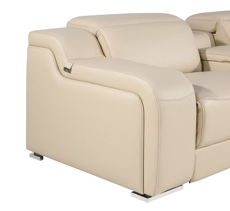 103" Beige Italian Leather Reclining USB Sofa - Living Room