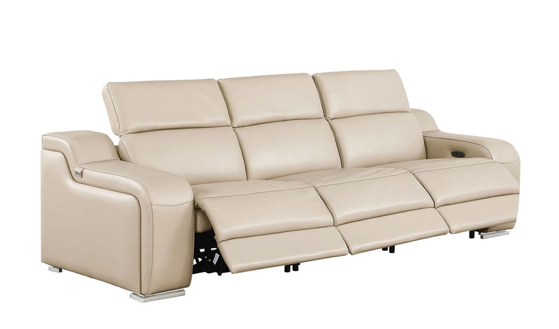 103" Beige Italian Leather Reclining USB Sofa - Living Room