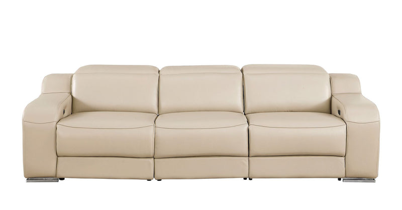 103" Beige Italian Leather Reclining USB Sofa - Living Room