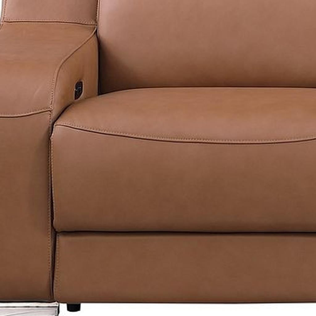 129" Chestnut Italian Leather Reclining USB Sofa - Living Room