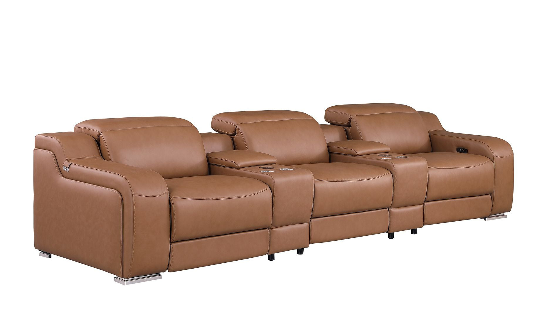 129" Chestnut Italian Leather Reclining USB Sofa - Living Room